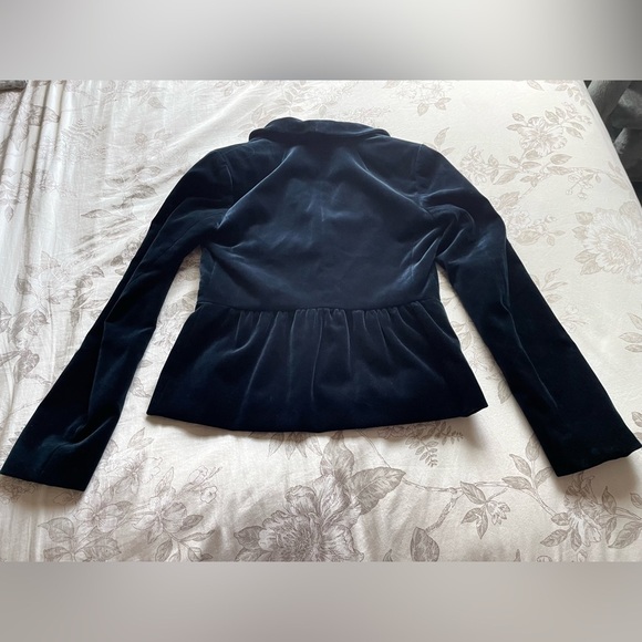 J Crew Eden Navy Blue Velvet Peplum Ruffle Blazer 0 Y2K Office Goth 17306 Work - Picture 8 of 10